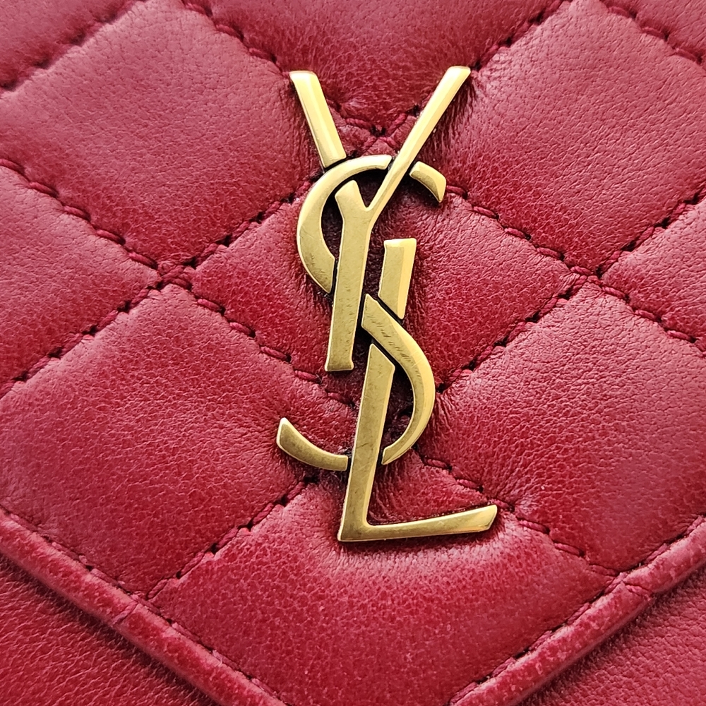 Yves Saint Laurent Red Quilted Leather Crossbody Bag with Gold Chain - Picture 5 of 9